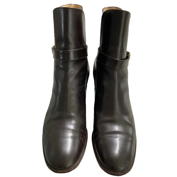 Salvatore Ferragamo Brown Leather Ankle Heeled Boots Size 6B Gold Buckle Detail - Picture 3 of 17